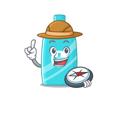 Maskot tasarımı merhem krem kaşif ve pusula. Vektör illüstrasyonu