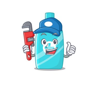 Aletli merhem kremi Smart Plumber çizgi film karakteri tasarımı. Vektör illüstrasyonu