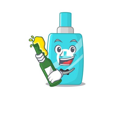 Merhem kreminin maskot tasarımı bir şişe birayla şerefe diyor. Vektör illüstrasyonu