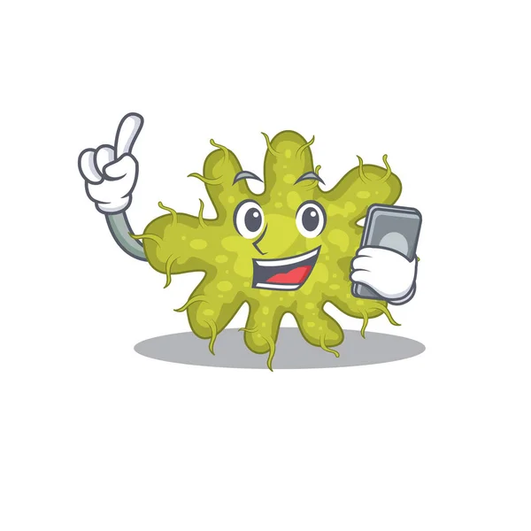 Bacterium Cartoon Character Speaking Phone Vector Illustration — Stock Vector
