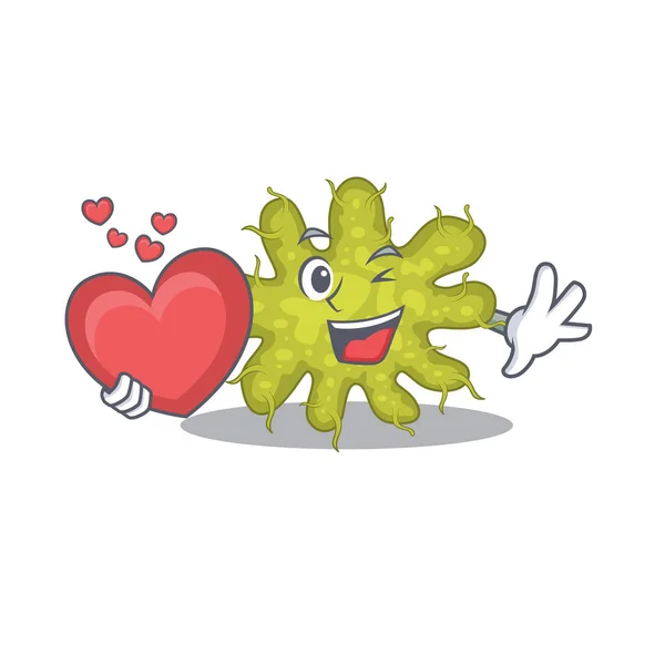 Estilo Personaje Dibujos Animados Bacteria Dulce Con Corazón Ilustración Vectorial — Archivo Imágenes Vectoriales