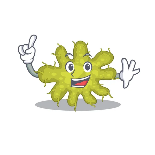 Bakterium Maskottchen Charakter Design Mit Einem Finger Geste Vektorillustration — Stockvektor