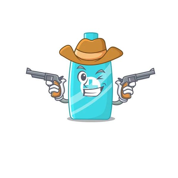 Cute Handsome Cowboy Ointment Cream Cartoon Character Guns Vector Illustration — Stock Vector