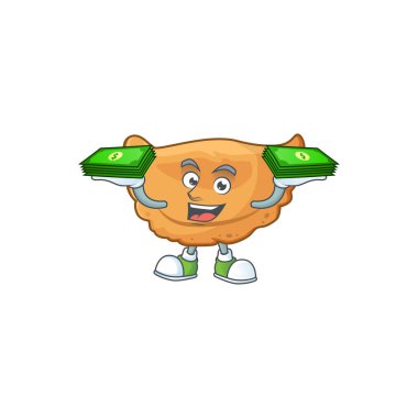 Neşeli bir Cornes de ceylan maskotu tasarımı ve ellerinde biraz para var. Vektör illüstrasyonu