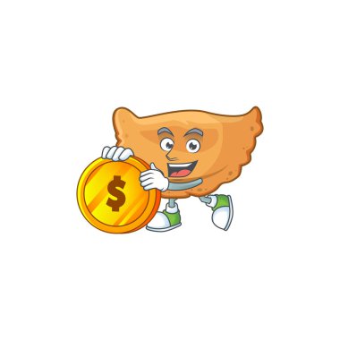 Cornes de ceylan zengin çizgi film karakteri büyük altın sikkeye sahiptir. Vektör illüstrasyonu