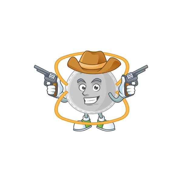 Cowboy Cartoon Character N95 Mask Holding Guns Vector Illustration — Stock Vector