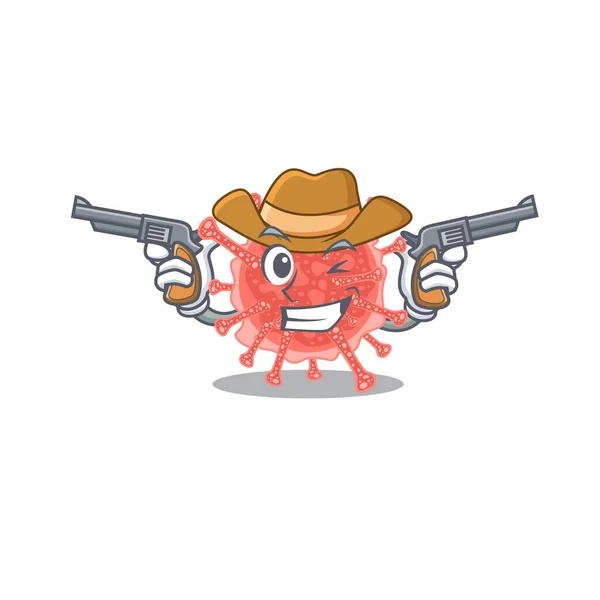 Cute Handsome Cowboy Oncovirus Cartoon Character Guns Vector Illustration — Stock Vector