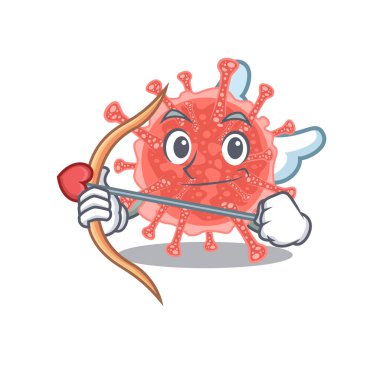 Oncovirus, ok ve kanatlı çizgi film karakteri. Vektör illüstrasyonu