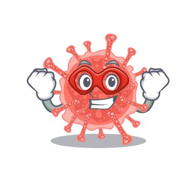 Oncovirus çizgi film karakteri süper kahraman rolünde. Vektör illüstrasyonu