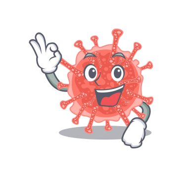 Oncovirus maskot tasarımı tarzı ve iyi bir hareket parmağı var. Vektör illüstrasyonu