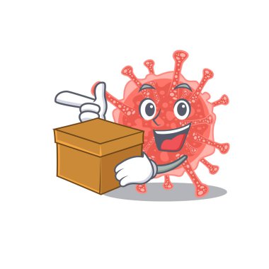 Oncovirus karikatür tasarım konsepti bir kutu tutuyor. Vektör illüstrasyonu