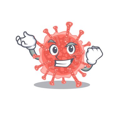 Mutlu yüzlü göz kamaştırıcı bir oncovirus maskot tasarımı. Vektör illüstrasyonu