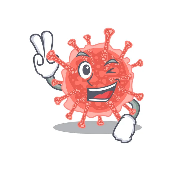 Happy Oncovirus Kreslený Design Koncept Dvěma Prsty Vektorová Ilustrace — Stockový vektor