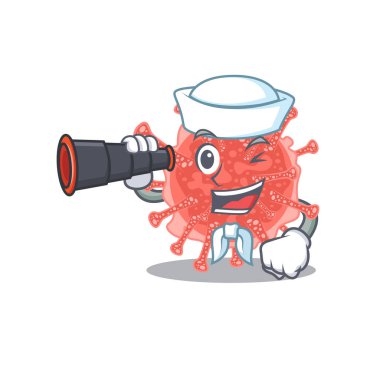 Oncovirus Sailor 'un dürbünlü karikatür ikonu. Vektör illüstrasyonu