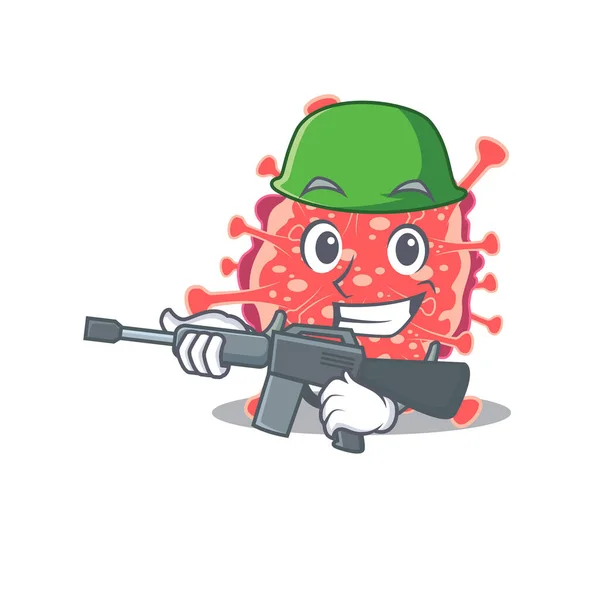 Sebuah Gambar Kartun Polyploviricotina Dalam Gaya Angkatan Darat Dengan Senapan - Stok Vektor