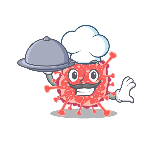 Polyploviricotina Chef Personaje Dibujos Animados Que Sirve Comida Bandeja Ilustración — Vector de stock