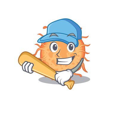 Beyzbol oynayan bakteri endospore çizgi film karakteri resmi. Vektör illüstrasyonu