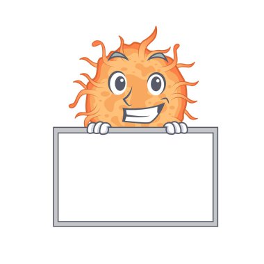 Gülümseyen bakteri endospore çizgi film tasarım tarzının bir tahtası vardır. Vektör illüstrasyonu