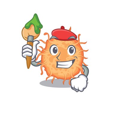 Yaratıcı bir bakteri endospore sanatçısı, fırçalı bir maskot tasarımı. Vektör illüstrasyonu