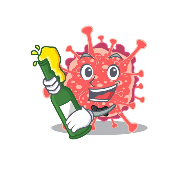 Mascot Character Design Polyploviricotina Say Cheers Bottle Beer Vector Illustration — Stock Vector