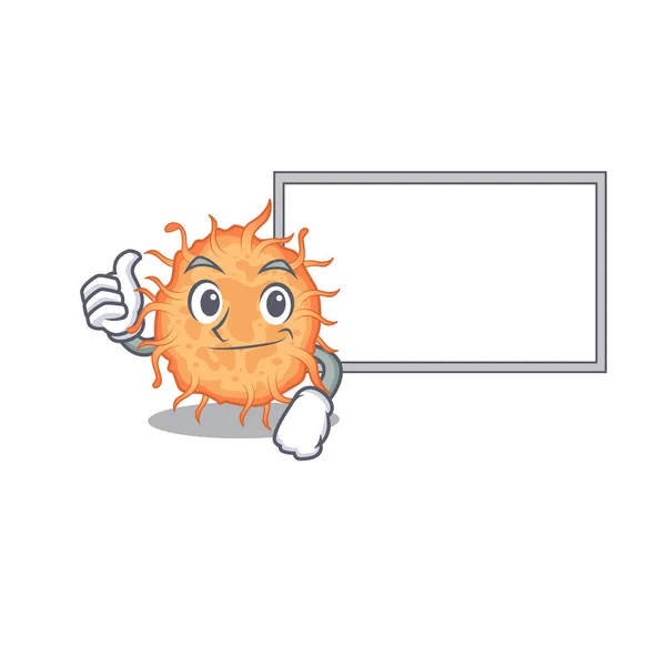 幽默的细菌内孔卡通设计拇指向上带一个白板 矢量说明 — 图库矢量图片