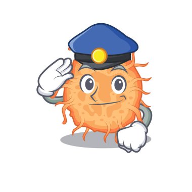 Polis maskot tasarımı. Şapka takan bir bakteri endosporu. Vektör illüstrasyonu