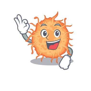 Bakteri endospore maskot tasarımı tarzı ve iyi bir jest parmağı. Vektör illüstrasyonu