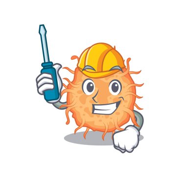 Bakteri endosporasının çizgi film karakteri otomotiv olarak çalışıyordu. Vektör illüstrasyonu