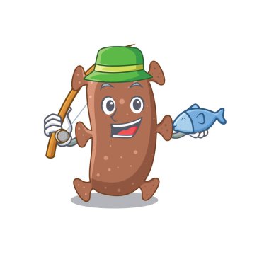 Karikatür tasarım konsepti, balık tutarken İsrail aktinomisi. Vektör illüstrasyonu