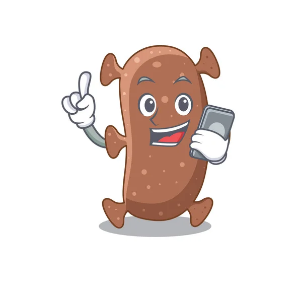 Actinomyces Israelii Cartoon Character Speaking Phone Vector Illustration — Stock Vector