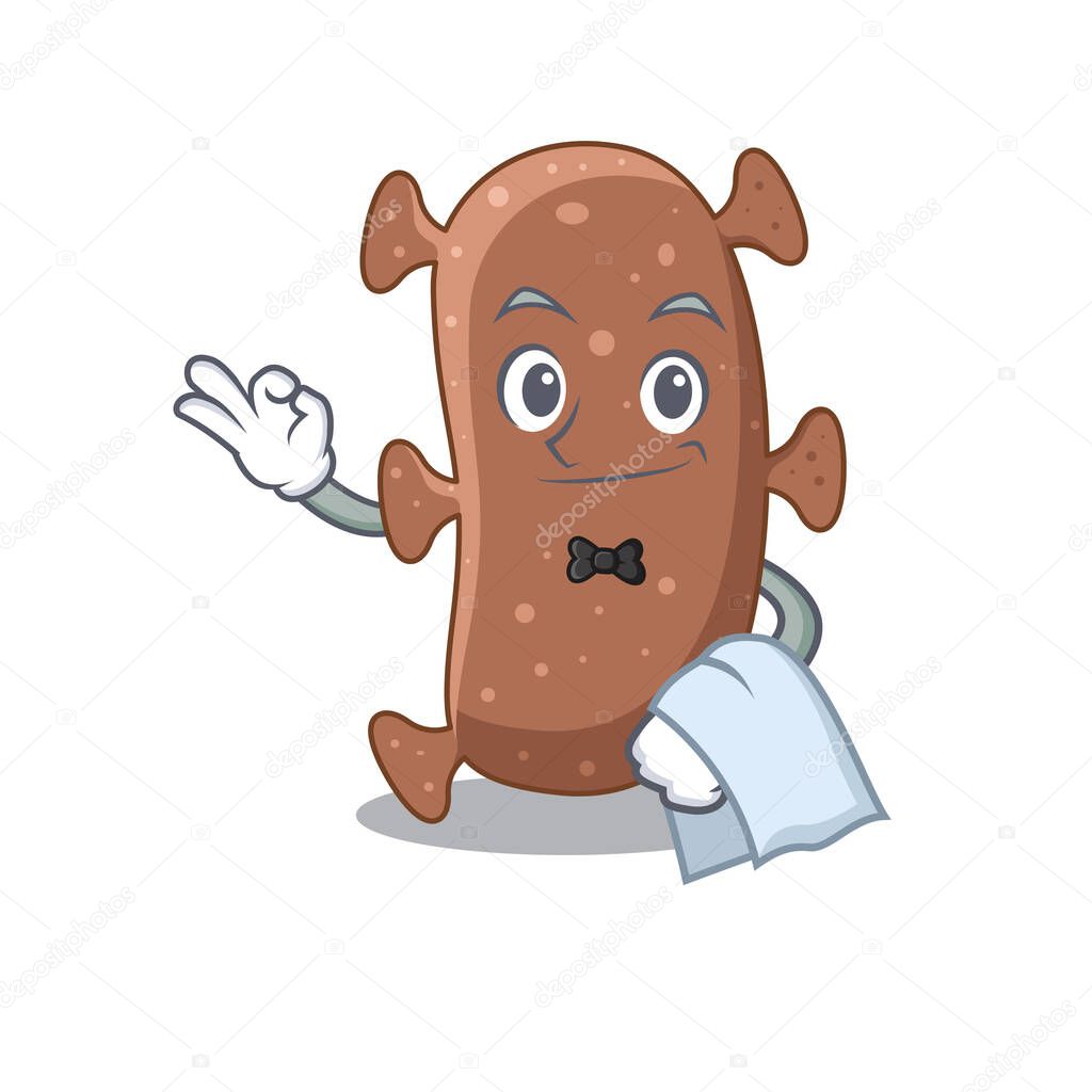 A cartoon character of actinomyces israelii waiter working in the restaurant. Vector illustration