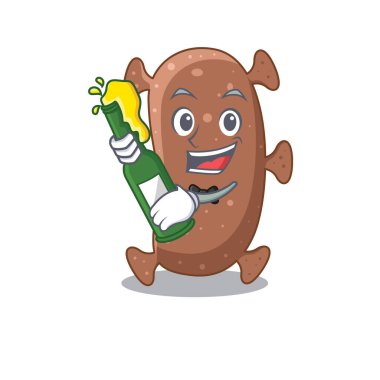 Aktinomis 'in maskot karakter tasarımı bir şişe birayla şerefe diyor. Vektör illüstrasyonu
