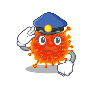 Polis maskot tasarımı Riboviria şapka takıyor. Vektör illüstrasyonu