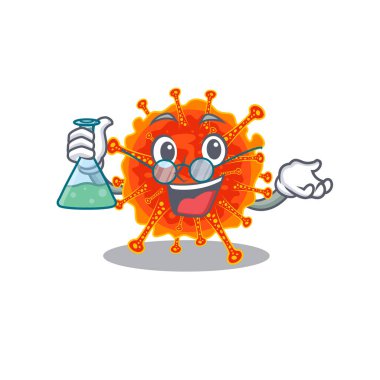 Riboviria akıllı Profesör Çizgi Film tasarımı stili cam tüple çalışıyor. Vektör illüstrasyonu