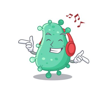 Agrobacterium tumefaciens çizgi film tasarımı konsepti müzik dinliyor. Vektör illüstrasyonu