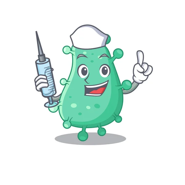 Une Jolie Infirmière Concept Mascotte Agrobacterium Tumefaciens Avec Une Seringue — Image vectorielle