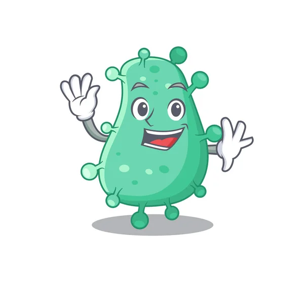 Una Carismática Agrobacterium Tumefaciens Mascota Diseño Estilo Sonriente Agitando Mano — Vector de stock
