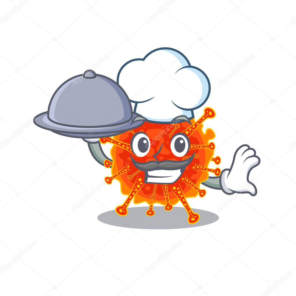 Riboviria chef cartoon character serving food on tray. Vector illustration