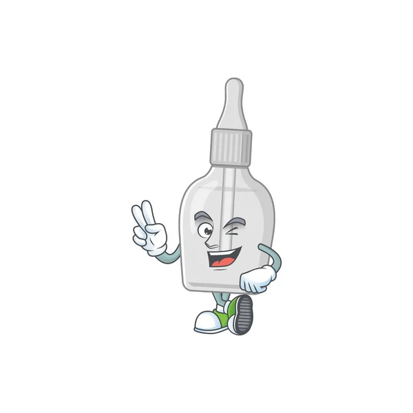 Botella alegre con diseño de la mascota de la pipeta con dos dedos — Vector de stock