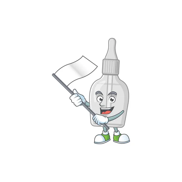 Lindo personaje de dibujos animados de botella con pipeta con bandera blanca — Vector de stock