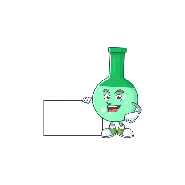 Zelená chemická láhev kreslený charakter koncept palce nahoru s bílou deskou — Stockový vektor