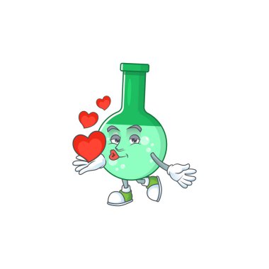 Yeşil kimyasal şişenin kalbi tutan harika bir çizgi film tasarımı.