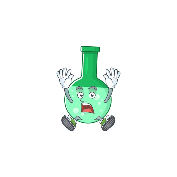 Bottiglia chimica verde disegno del personaggio del fumetto mostrando gesto scioccante — Vettoriale Stock