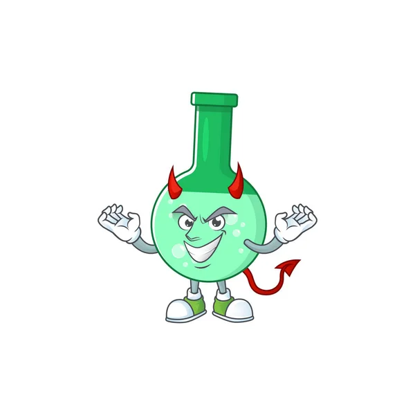 Изображение дьявольской зеленой химической бутылки дизайн персонажа мультфильма — стоковый вектор