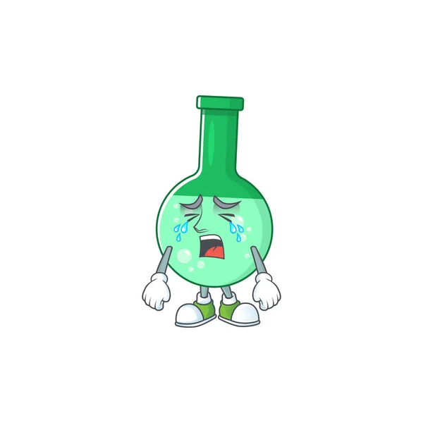 Um conceito de personagem de desenhos animados de garrafa química verde chorando — Vetor de Stock