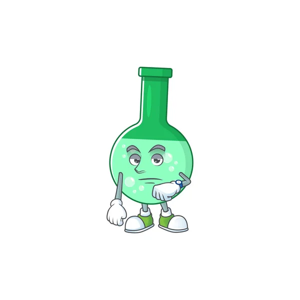 प्रतीक्षा इशारा के साथ ग्रीन रासायनिक बोतल कार्टून मुखमैथुन डिजाइन अवधारणा — स्टॉक वेक्टर