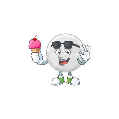 Tatlı beyaz haplar çizgi film karakteri dondurma yiyor.