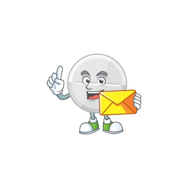 Şirin yüz beyaz haplar maskot tasarımı Kahverengi zarf getir