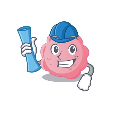 Anaplazma phagocytophilum Brainy Architect 'in mavi baskılı ve mavi kasklı çizgi film karakteri. Vektör illüstrasyonu