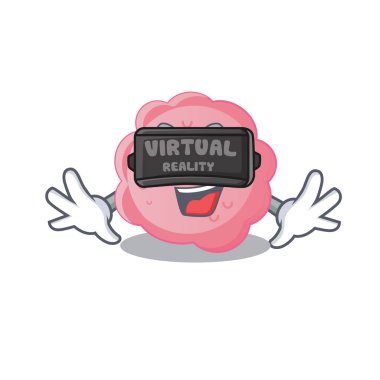 Modern Sanal Gerçeklik kulaklığı olan anaplasma phagocytophilum 'un çizgi film tasarım stili. Vektör illüstrasyonu